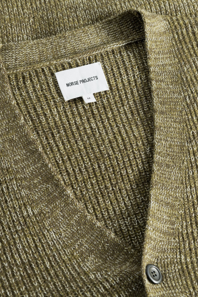 Norse Projects Loki Wool Cotton Rib Cardigan - Sitka Green