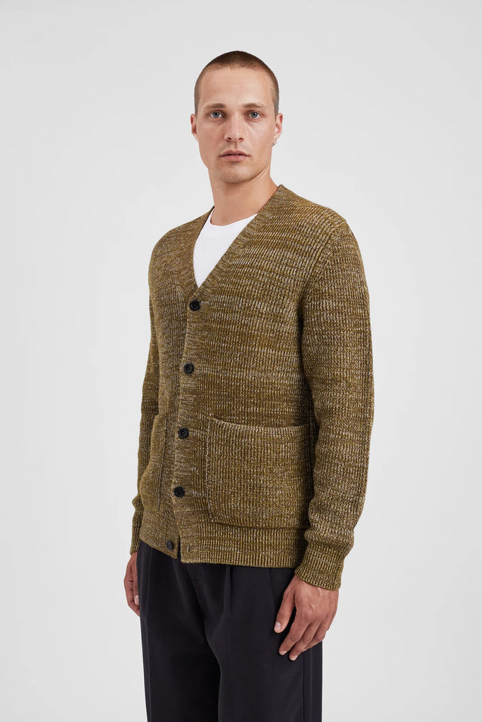 Norse Projects Loki Wool Cotton Rib Cardigan - Sitka Green