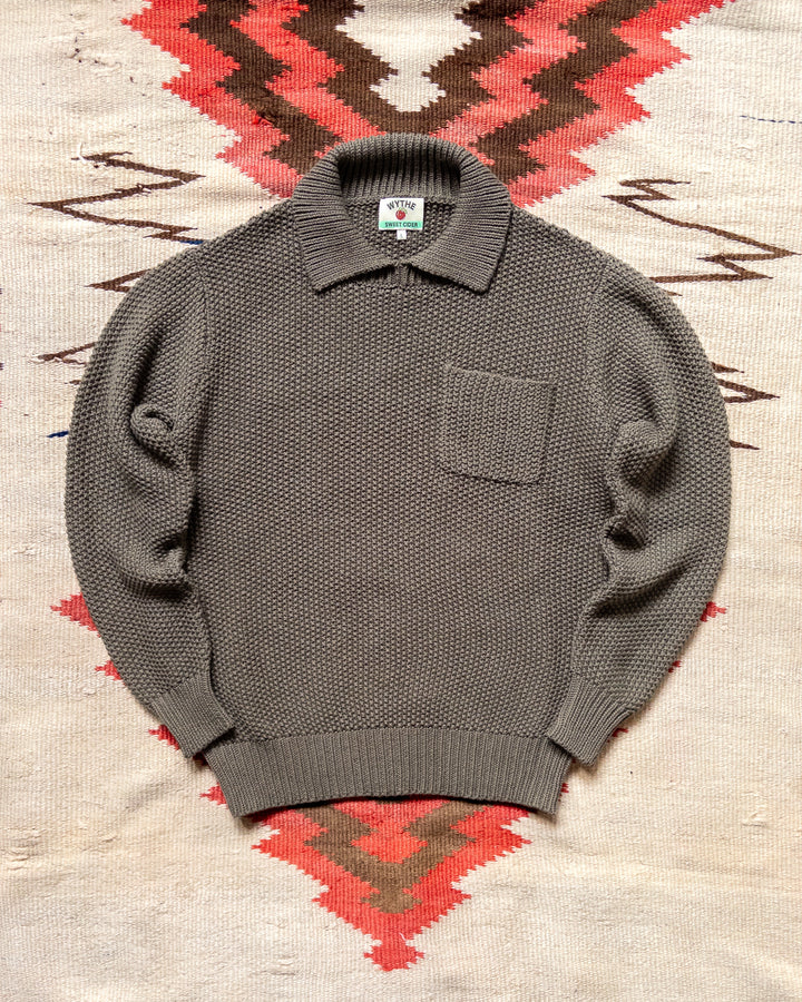Wythe Moss Stitch Collared Sweater - Dusty Olive