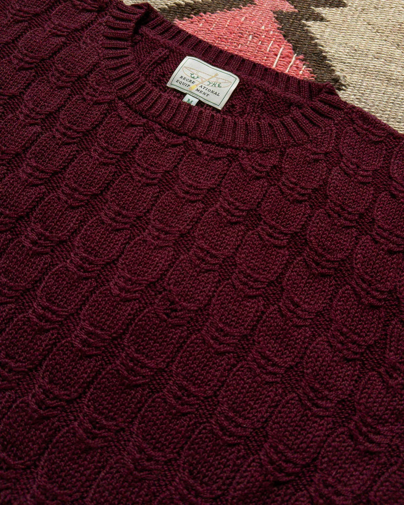 Wythe Highland Cableknit Crewneck Sweater - Bordeaux