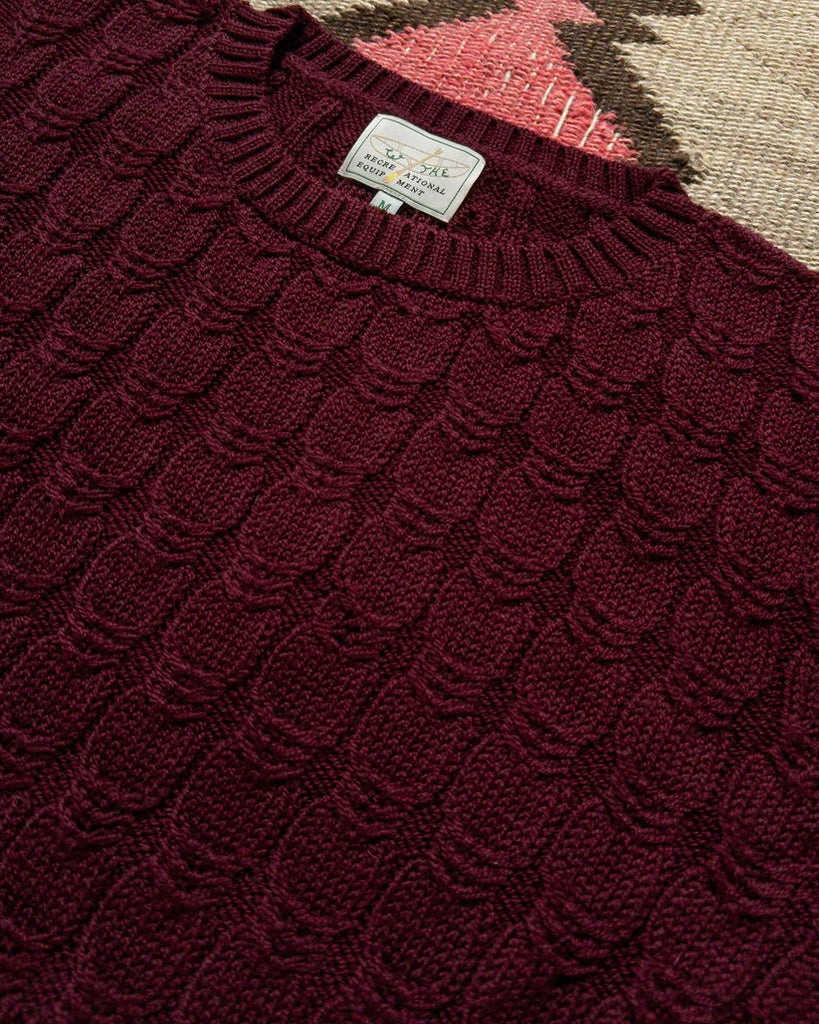 Wythe Highland Cableknit Crewneck Sweater - Bordeaux