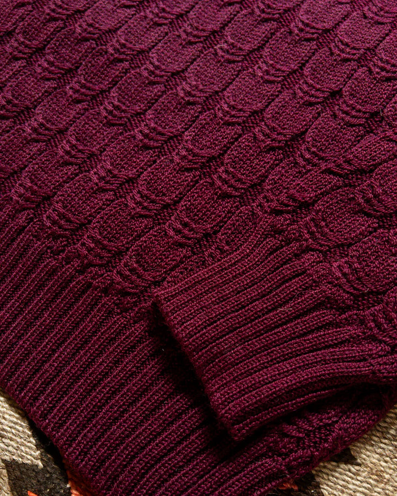 Wythe Highland Cableknit Crewneck Sweater - Bordeaux