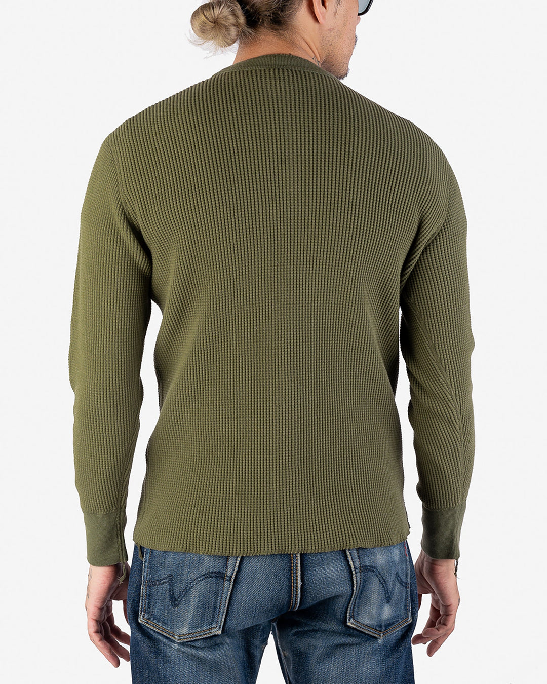 Iron Heart - Waffle Knit Long Sleeved Thermal Henley - Olive