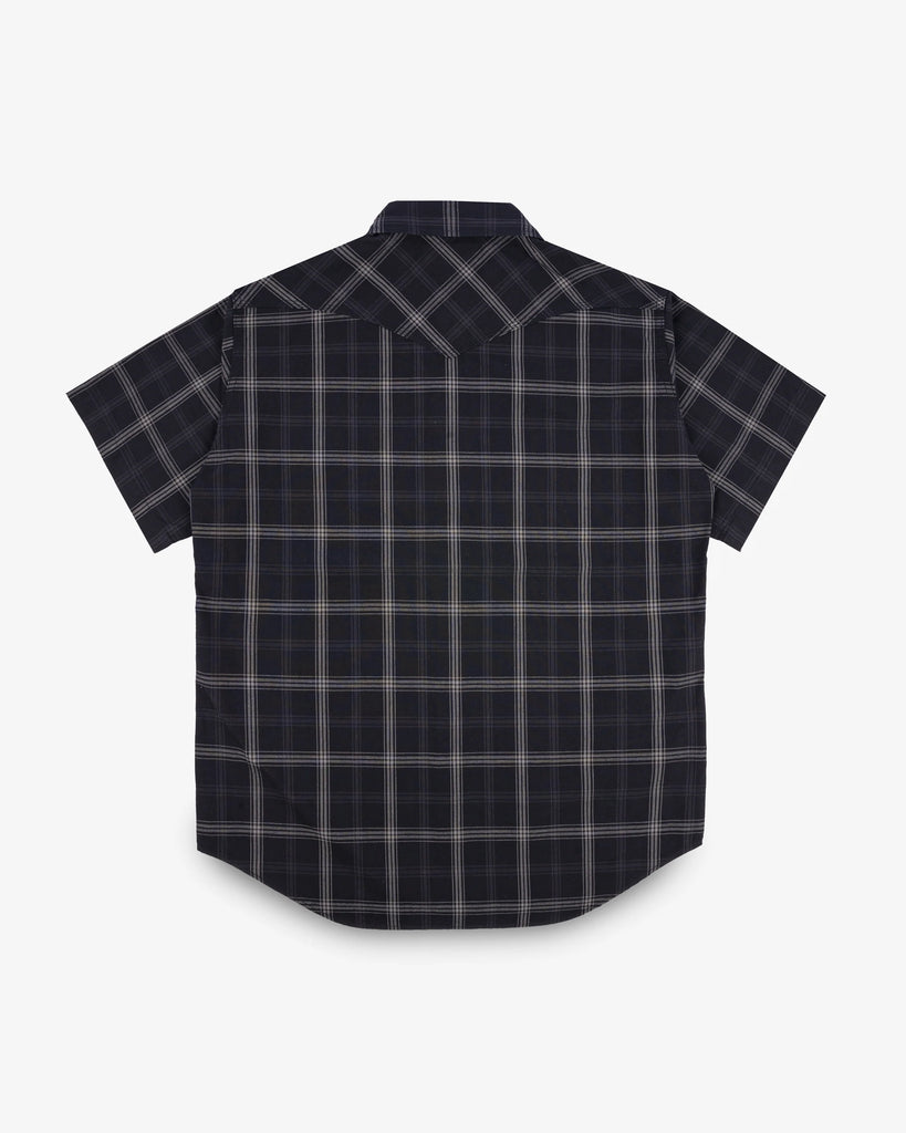 Iron Heart 5oz Selvedge Short Sleeved Madras Check Western Shirt - Black
