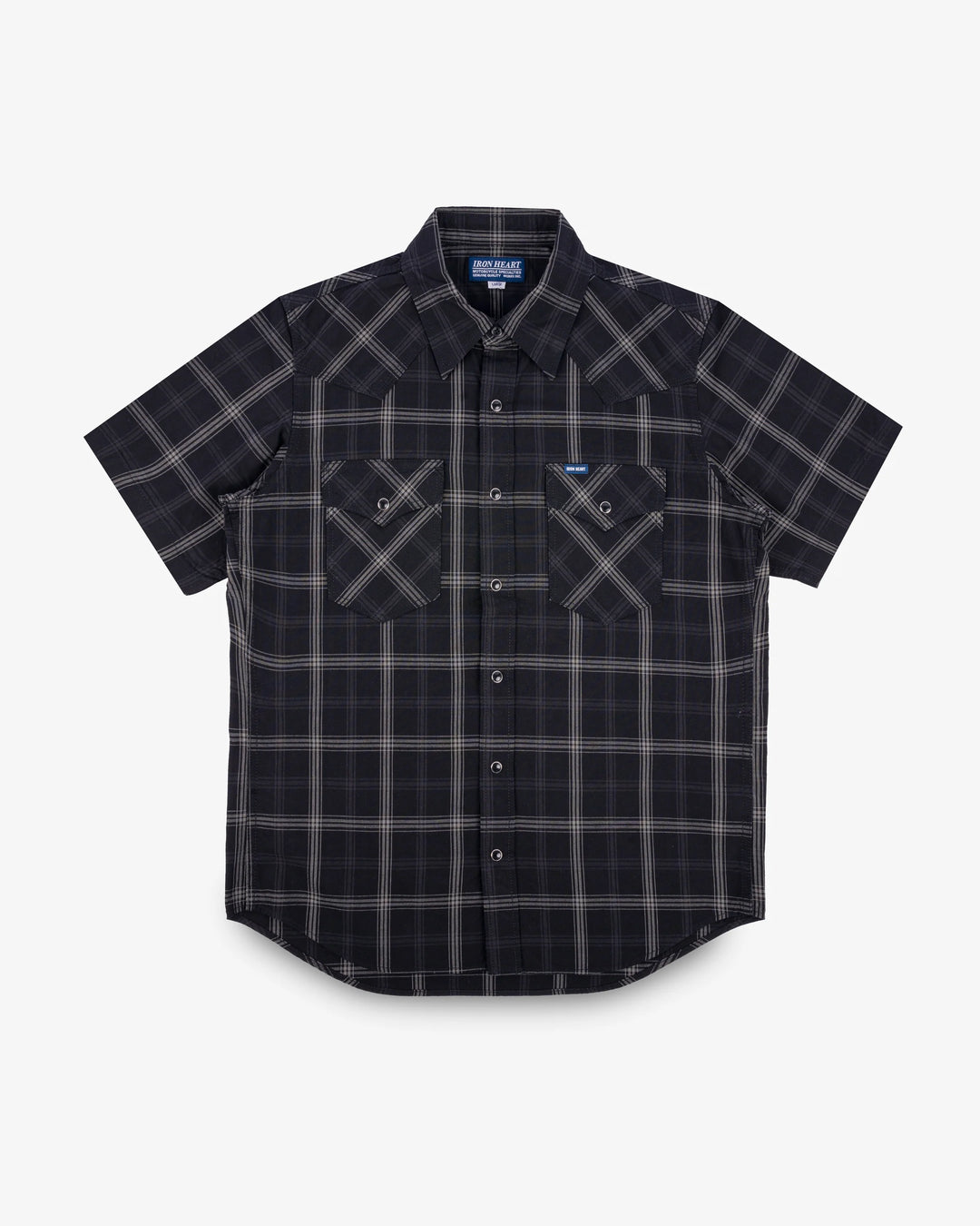 Iron Heart 5oz Selvedge Short Sleeved Madras Check Western Shirt - Black