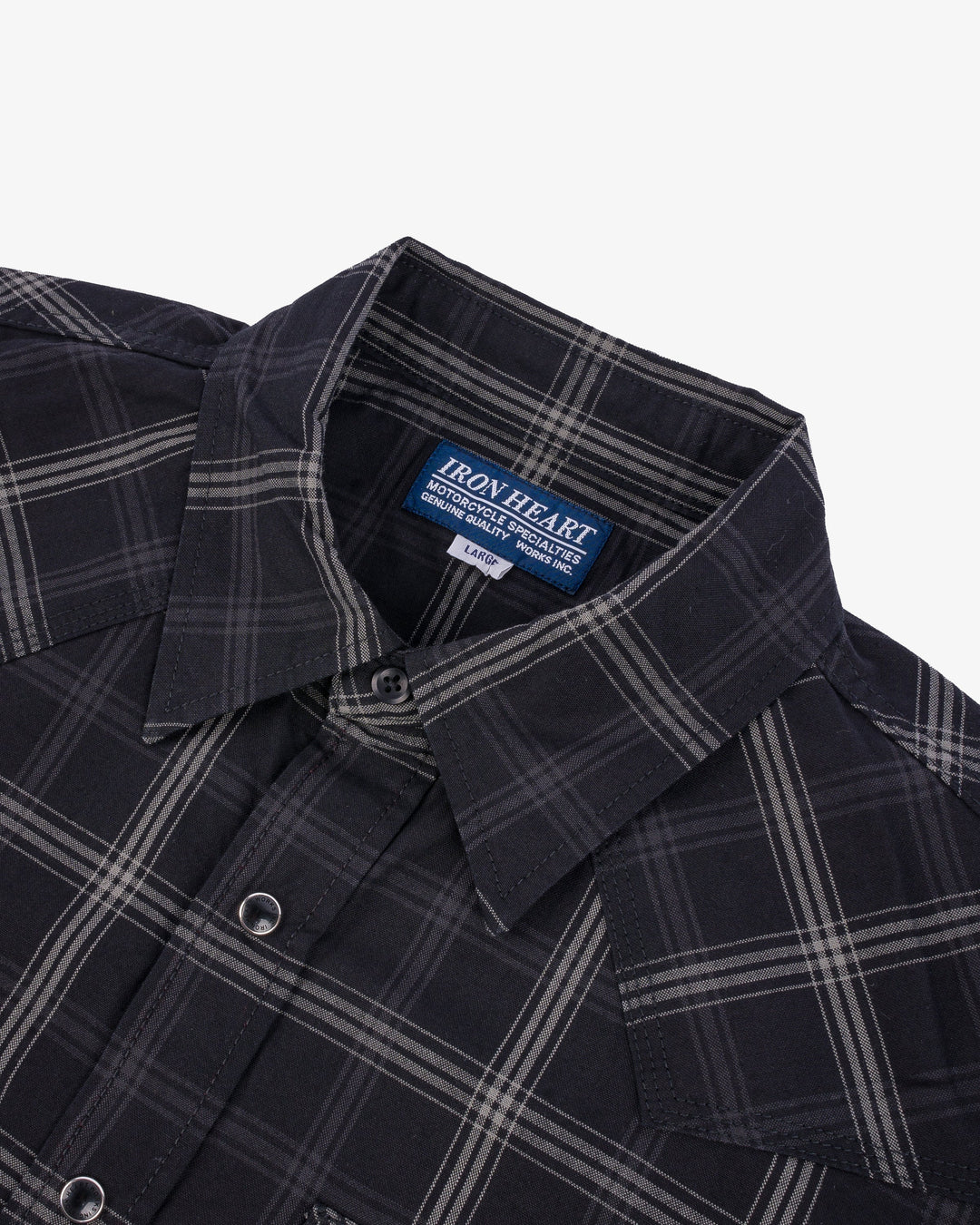 Iron Heart 5oz Selvedge Short Sleeved Madras Check Western Shirt - Black