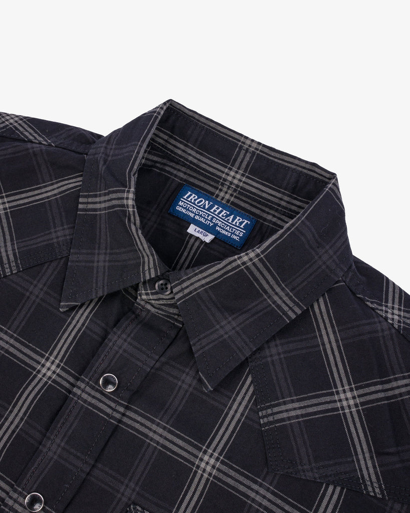 Iron Heart 5oz Selvedge Short Sleeved Madras Check Western Shirt - Black