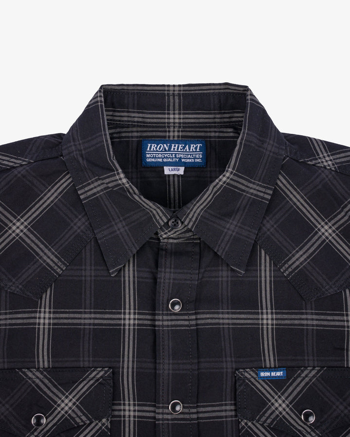 Iron Heart 5oz Selvedge Short Sleeved Madras Check Western Shirt - Black