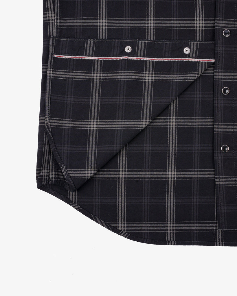 Iron Heart 5oz Selvedge Short Sleeved Madras Check Western Shirt - Black
