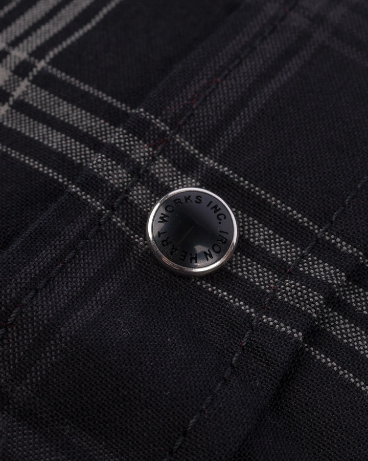 Iron Heart 5oz Selvedge Short Sleeved Madras Check Western Shirt - Black