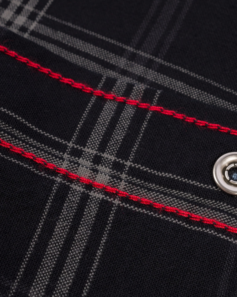 Iron Heart 5oz Selvedge Short Sleeved Madras Check Western Shirt - Black