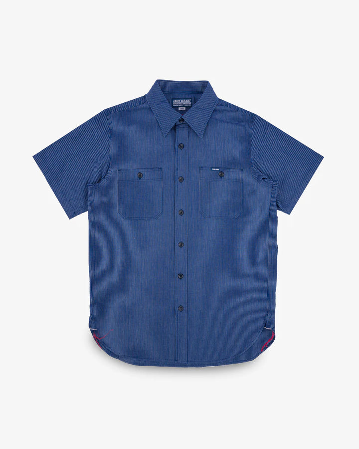 Iron Heart 5oz Selvedge Ox Cloth Short Sleeved Work Shirt - Pinstripe
