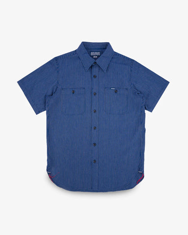 Iron Heart 5oz Selvedge Ox Cloth Short Sleeved Work Shirt - Pinstripe