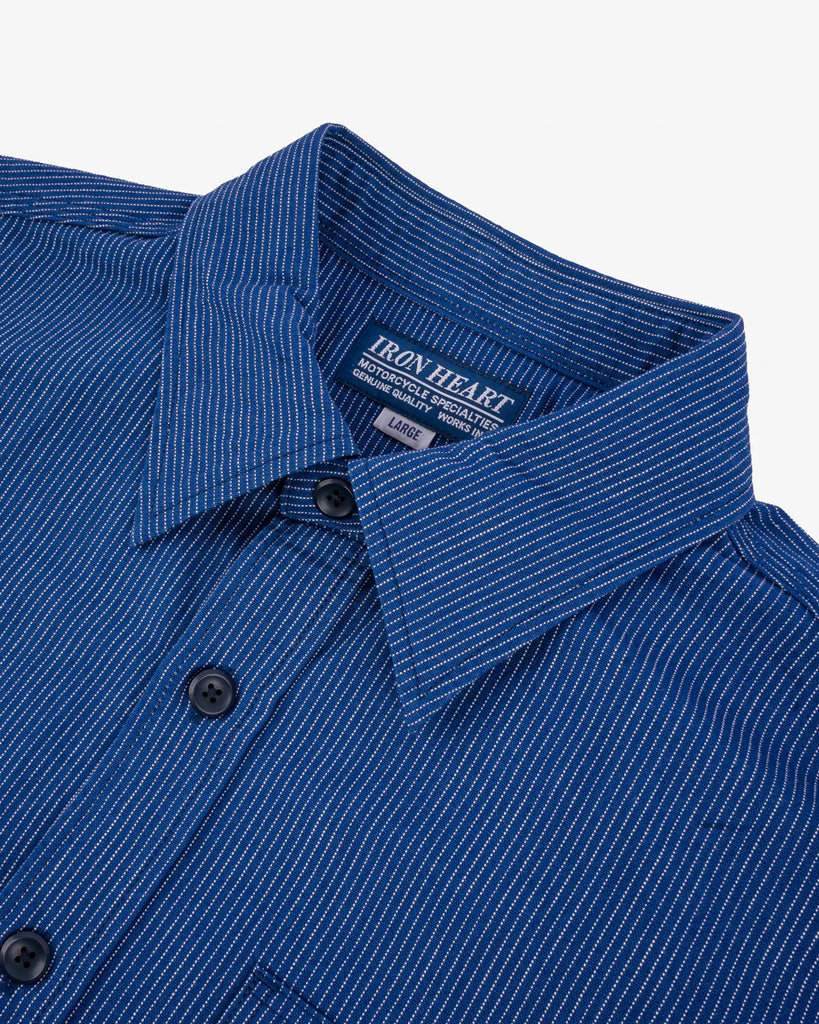 Iron Heart 5oz Selvedge Ox Cloth Short Sleeved Work Shirt - Pinstripe