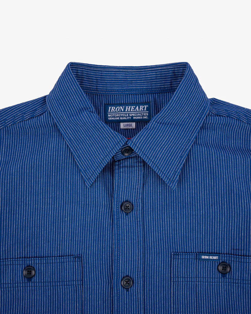 Iron Heart 5oz Selvedge Ox Cloth Short Sleeved Work Shirt - Pinstripe