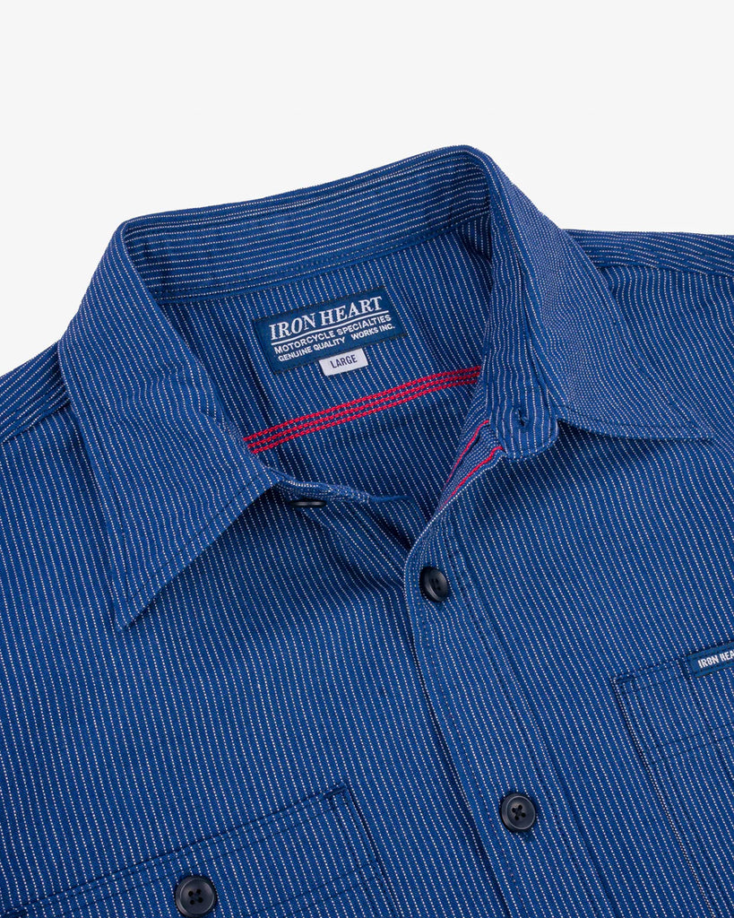 Iron Heart 5oz Selvedge Ox Cloth Short Sleeved Work Shirt - Pinstripe