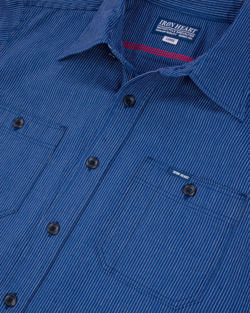 Iron Heart 5oz Selvedge Ox Cloth Short Sleeved Work Shirt - Pinstripe
