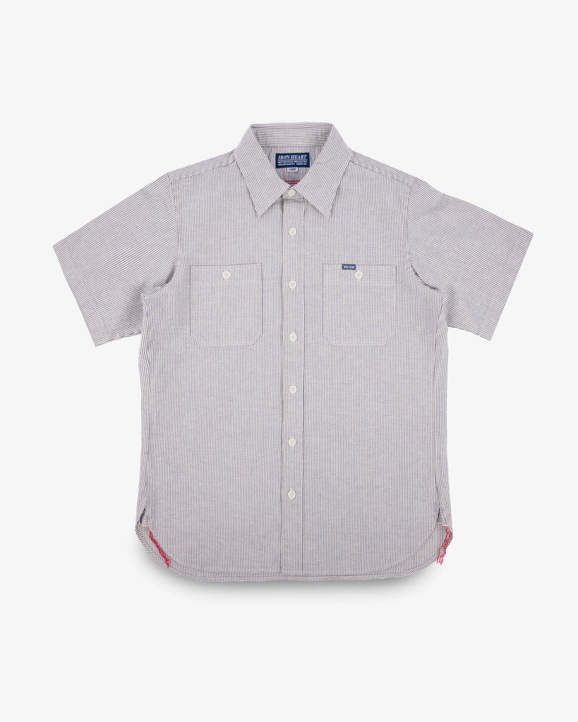 Iron Heart 5oz Selvedge Ox Cloth Short Sleeved Work Shirt - Hickory Stripe