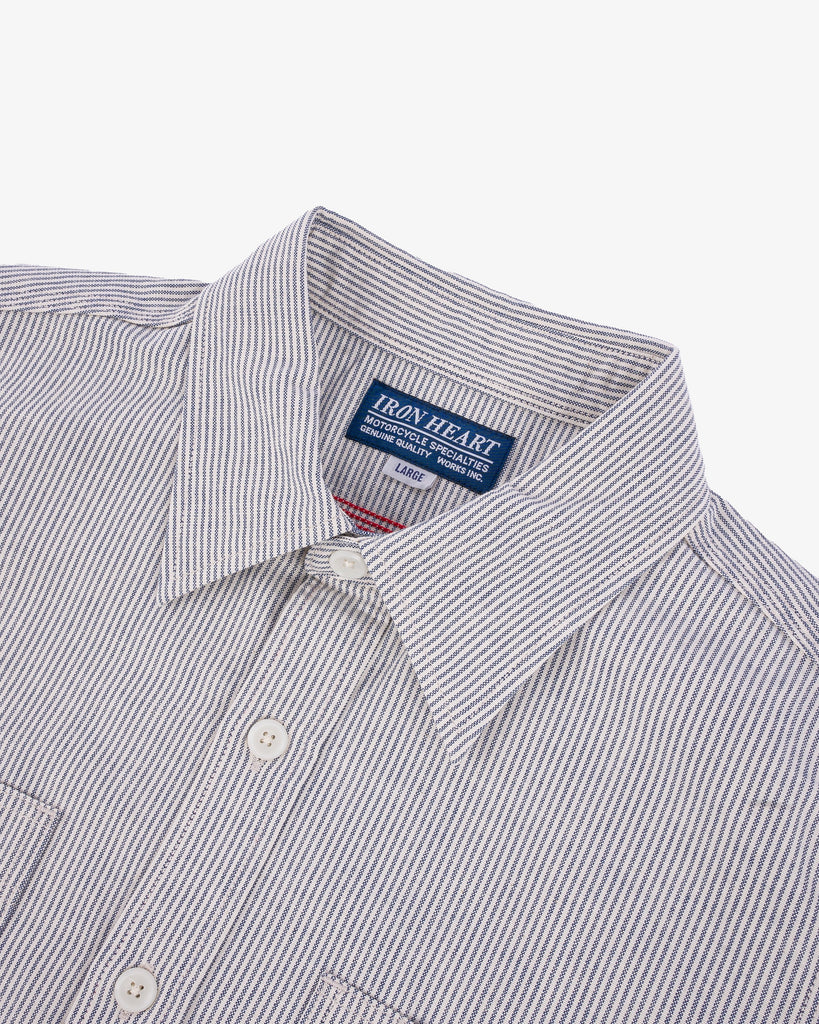 Iron Heart 5oz Selvedge Ox Cloth Short Sleeved Work Shirt - Hickory Stripe