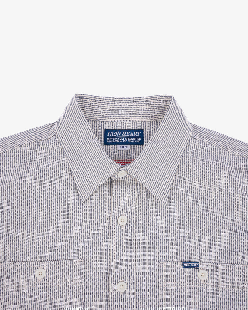 Iron Heart 5oz Selvedge Ox Cloth Short Sleeved Work Shirt - Hickory Stripe