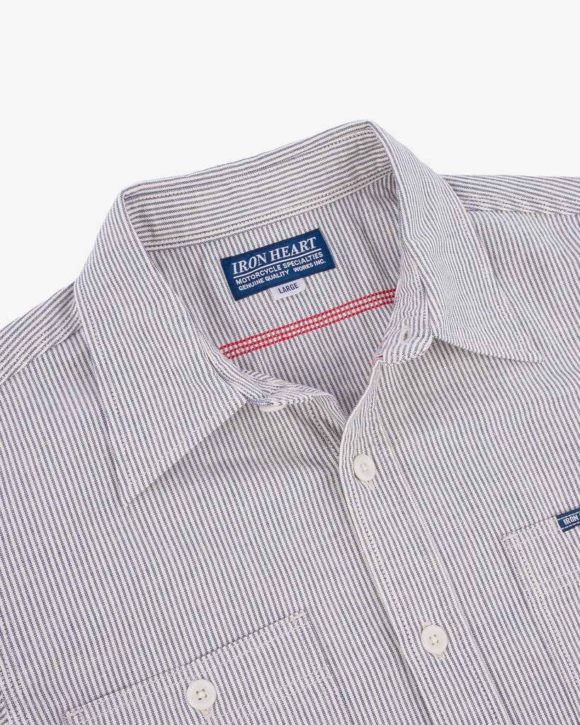 Iron Heart 5oz Selvedge Ox Cloth Short Sleeved Work Shirt - Hickory Stripe