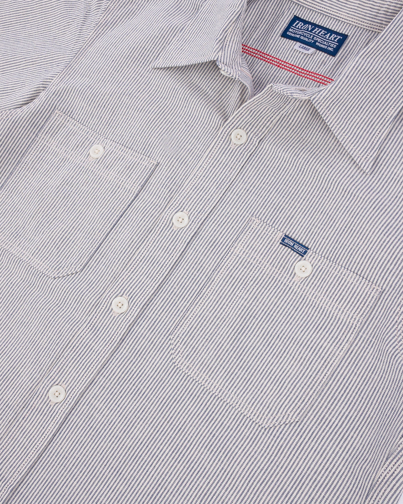Iron Heart 5oz Selvedge Ox Cloth Short Sleeved Work Shirt - Hickory Stripe