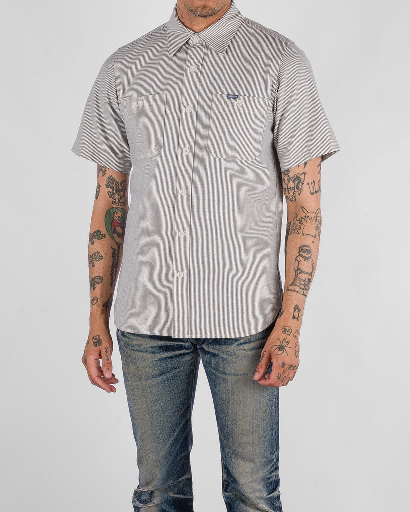 Iron Heart 5oz Selvedge Ox Cloth Short Sleeved Work Shirt - Hickory Stripe