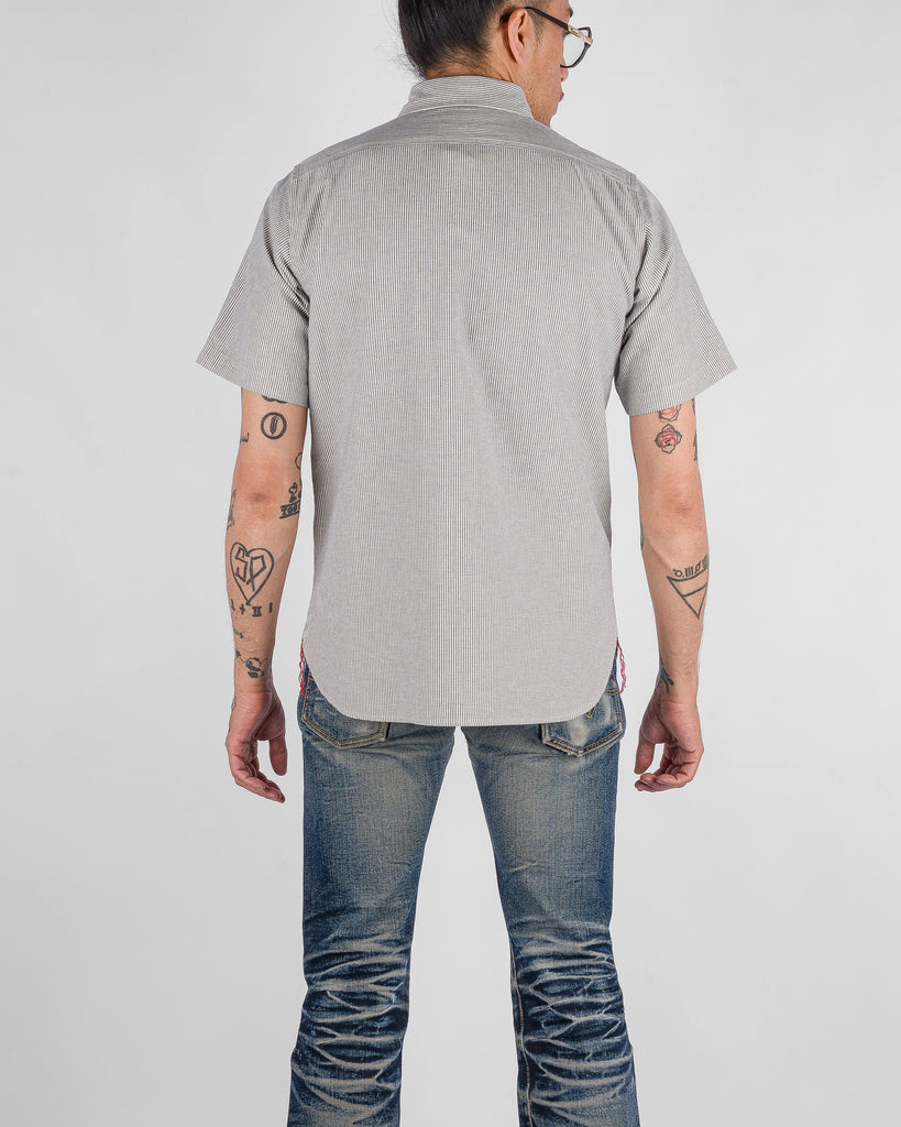 Iron Heart 5oz Selvedge Ox Cloth Short Sleeved Work Shirt - Hickory Stripe
