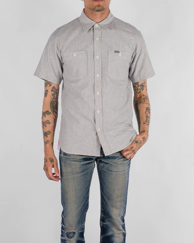 Iron Heart 5oz Selvedge Ox Cloth Short Sleeved Work Shirt - Hickory Stripe