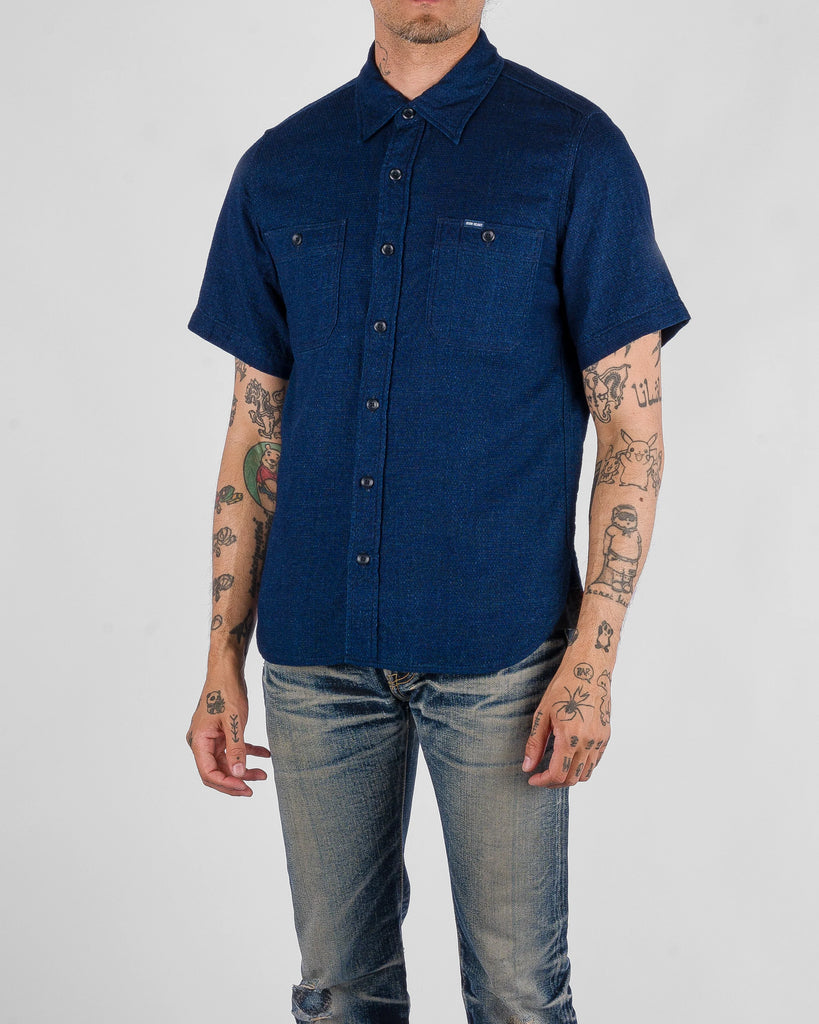 Iron Heart 5oz Double Gauze Short Sleeved Work Shirt - Indigo
