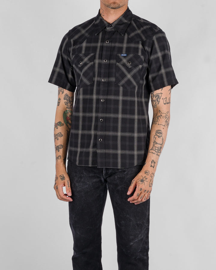 Iron Heart 5oz Selvedge Short Sleeved Madras Check Western Shirt - Black