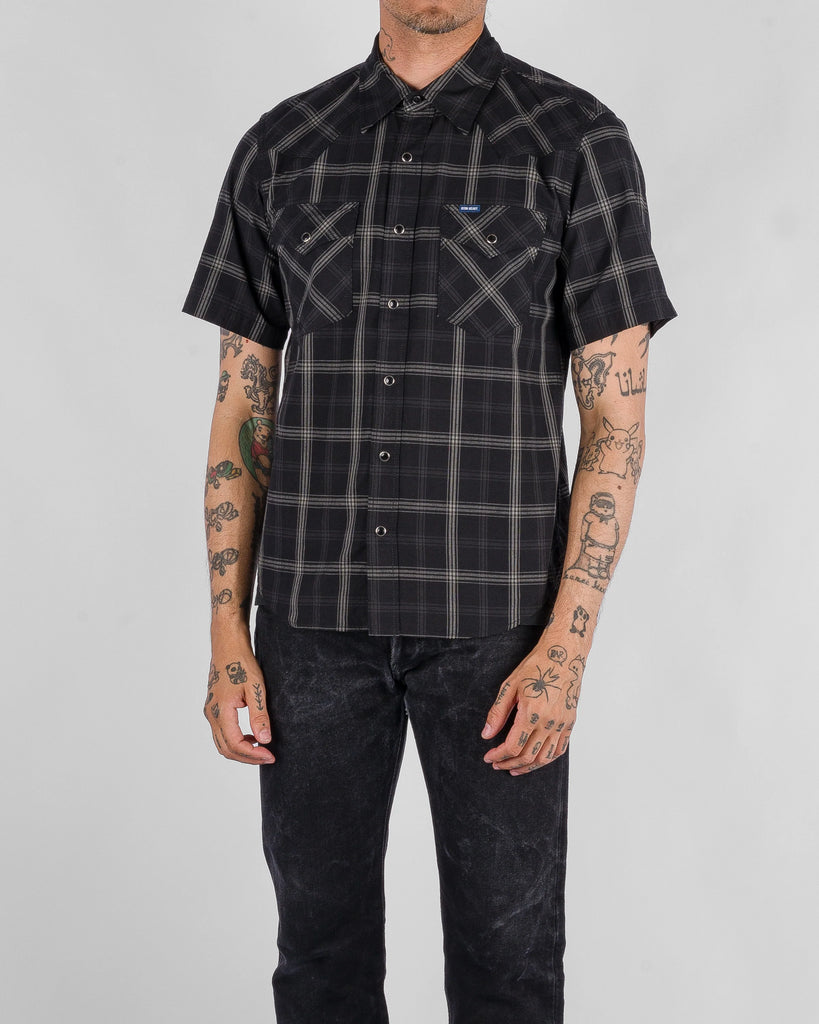 Iron Heart 5oz Selvedge Short Sleeved Madras Check Western Shirt - Black