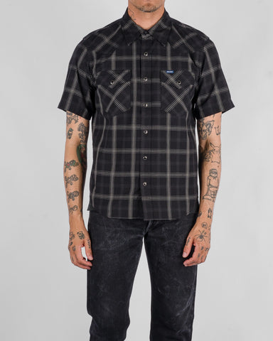 Iron Heart 5oz Selvedge Short Sleeved Madras Check Western Shirt - Black