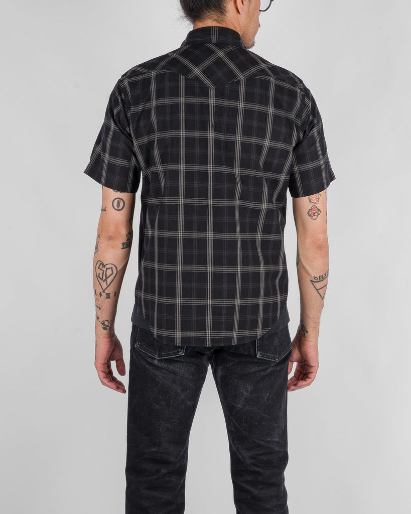 Iron Heart 5oz Selvedge Short Sleeved Madras Check Western Shirt - Black