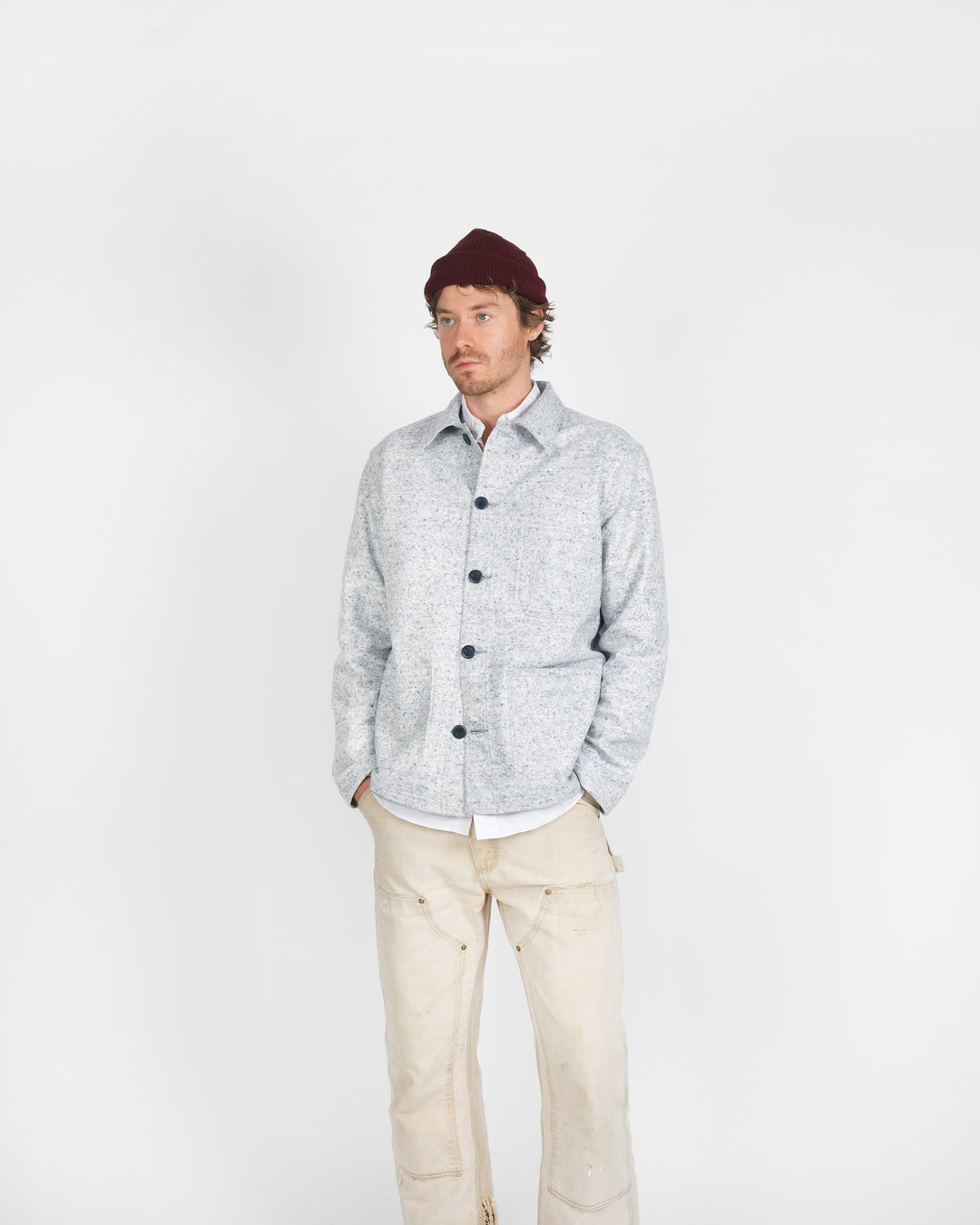 Dehen 1920 Woven Chore Coat - Natural & Navy Heather