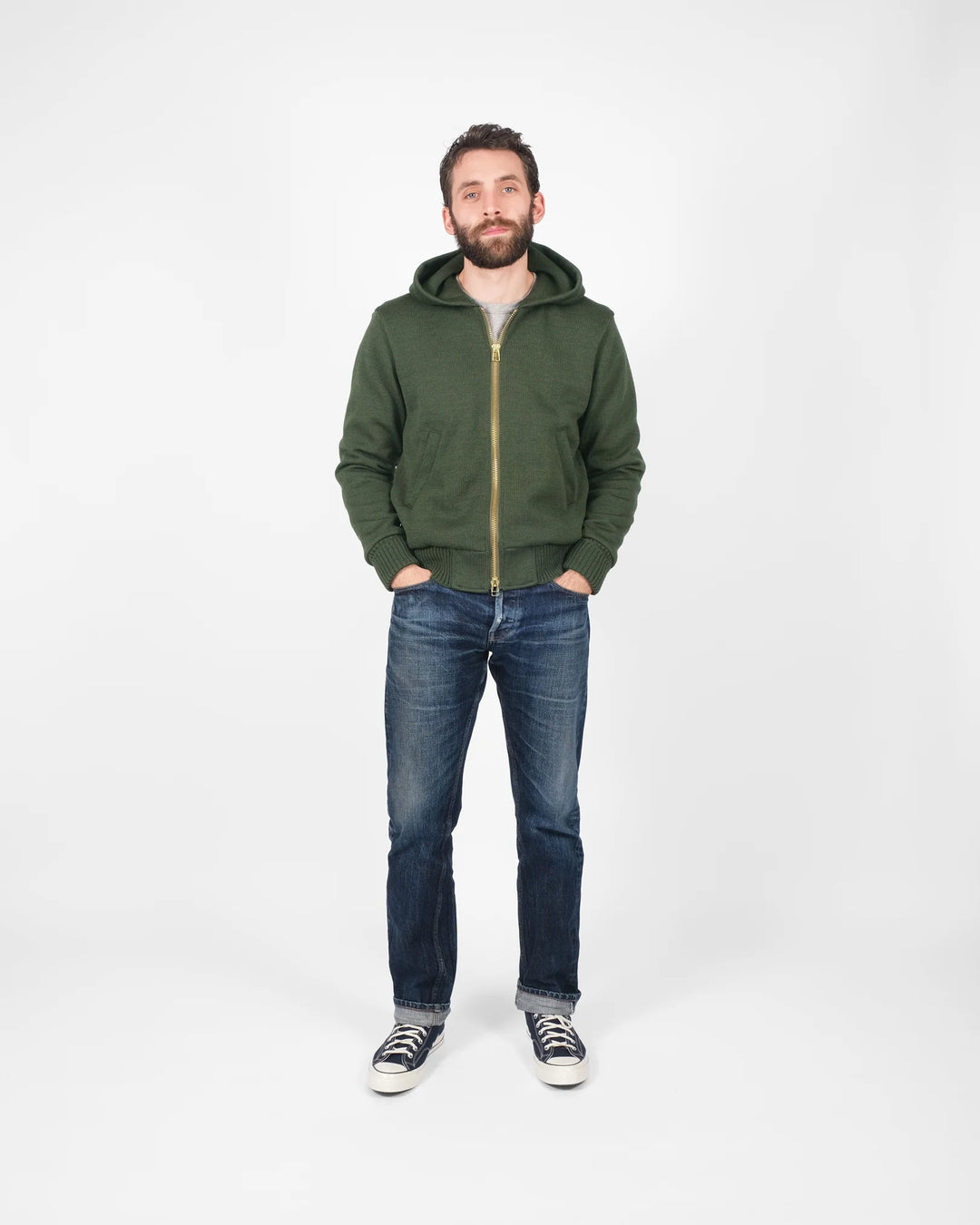 Dehen 1920 Wool Knit Full Throttle Moto Hoodie - Spruce