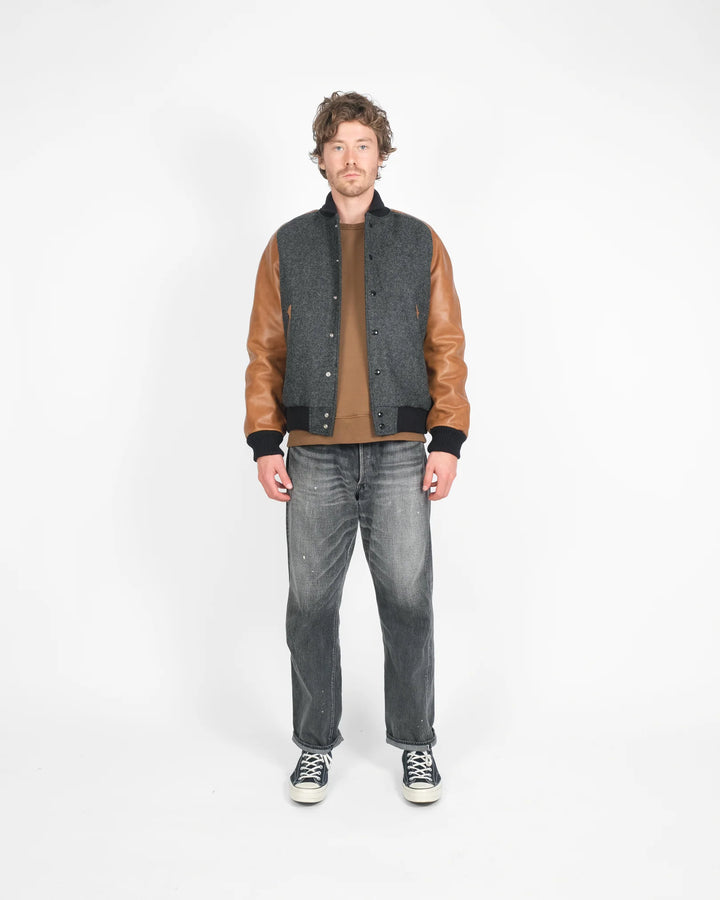 Dehen 1920 Raglan Varsity Jacket - Granite / Black / Antique Rust