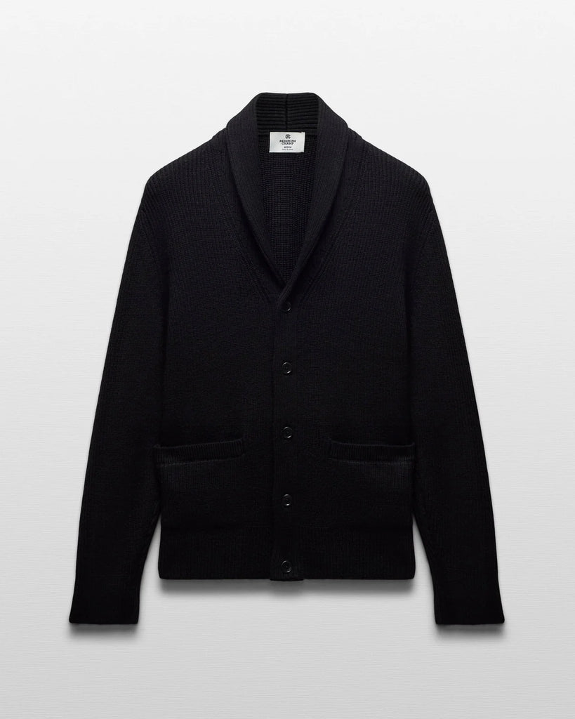 Reigning Champ Merino Rib Vinnie Shawl Cardigan - Black