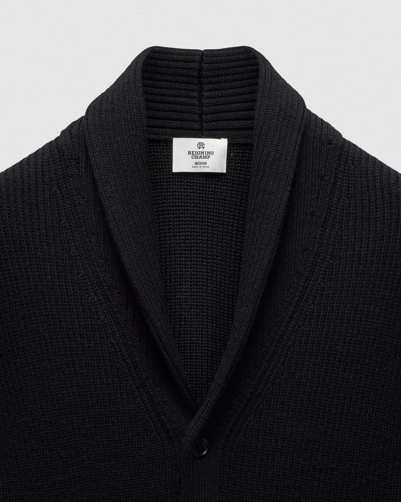 Reigning Champ Merino Rib Vinnie Shawl Cardigan - Black