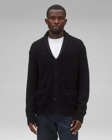 Reigning Champ Merino Rib Vinnie Shawl Cardigan - Black