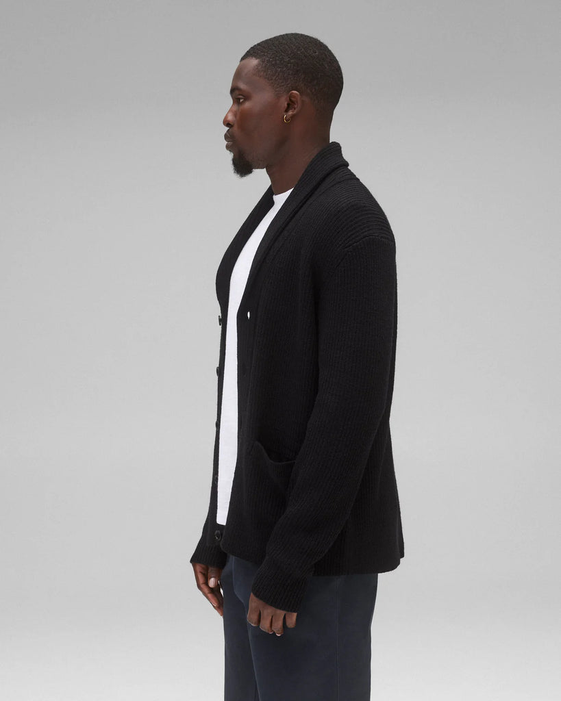 Reigning Champ Merino Rib Vinnie Shawl Cardigan - Black