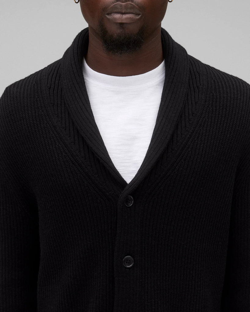 Reigning Champ Merino Rib Vinnie Shawl Cardigan - Black