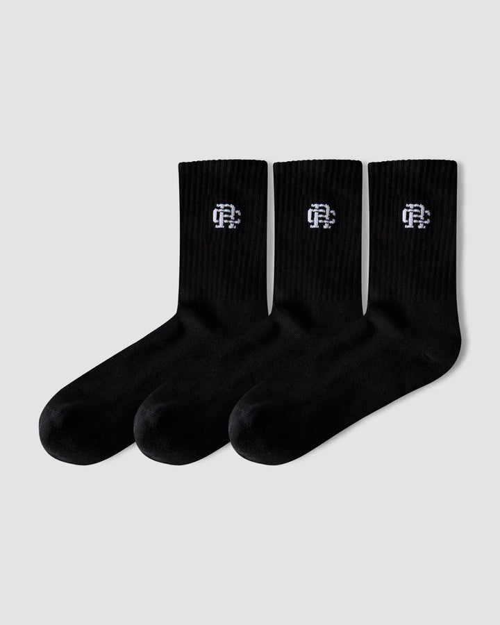 Reigning Champ 3-Pack Classic Mid Crew Sock - Black