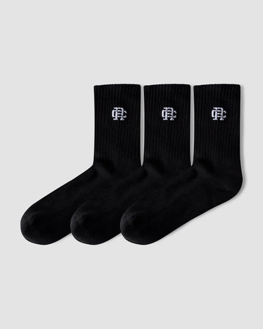 Reigning Champ 3-Pack Classic Mid Crew Sock - Black