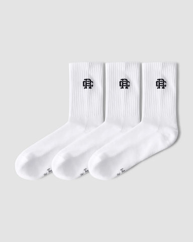 Reigning Champ 3-Pack Classic Mid Crew Sock - White
