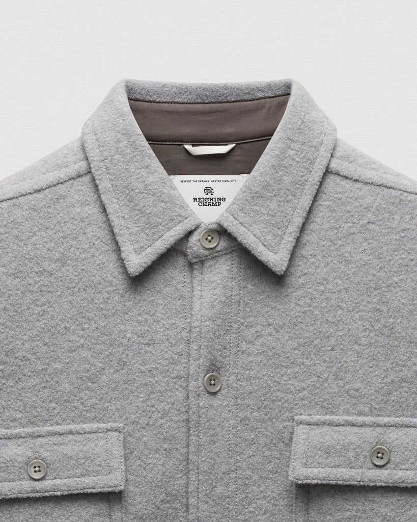 Reigning Champ Boiled Wool Warden Overshirt - Heather Grey