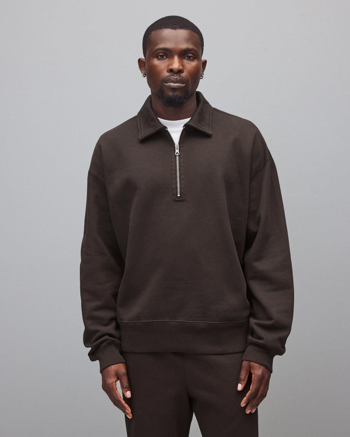 Reigning Champ Brushed Fleece Relaxed Half Zip Sweatshirt - Coffee