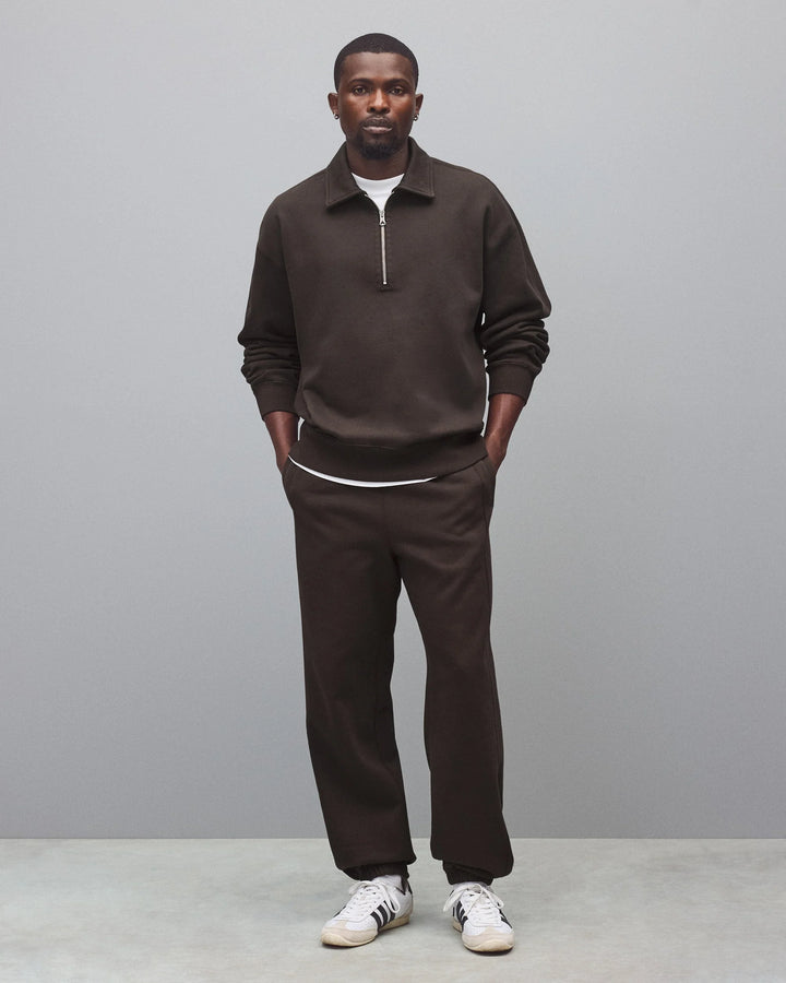 Reigning Champ Brushed Fleece Relaxed Half Zip Sweatshirt - Coffee