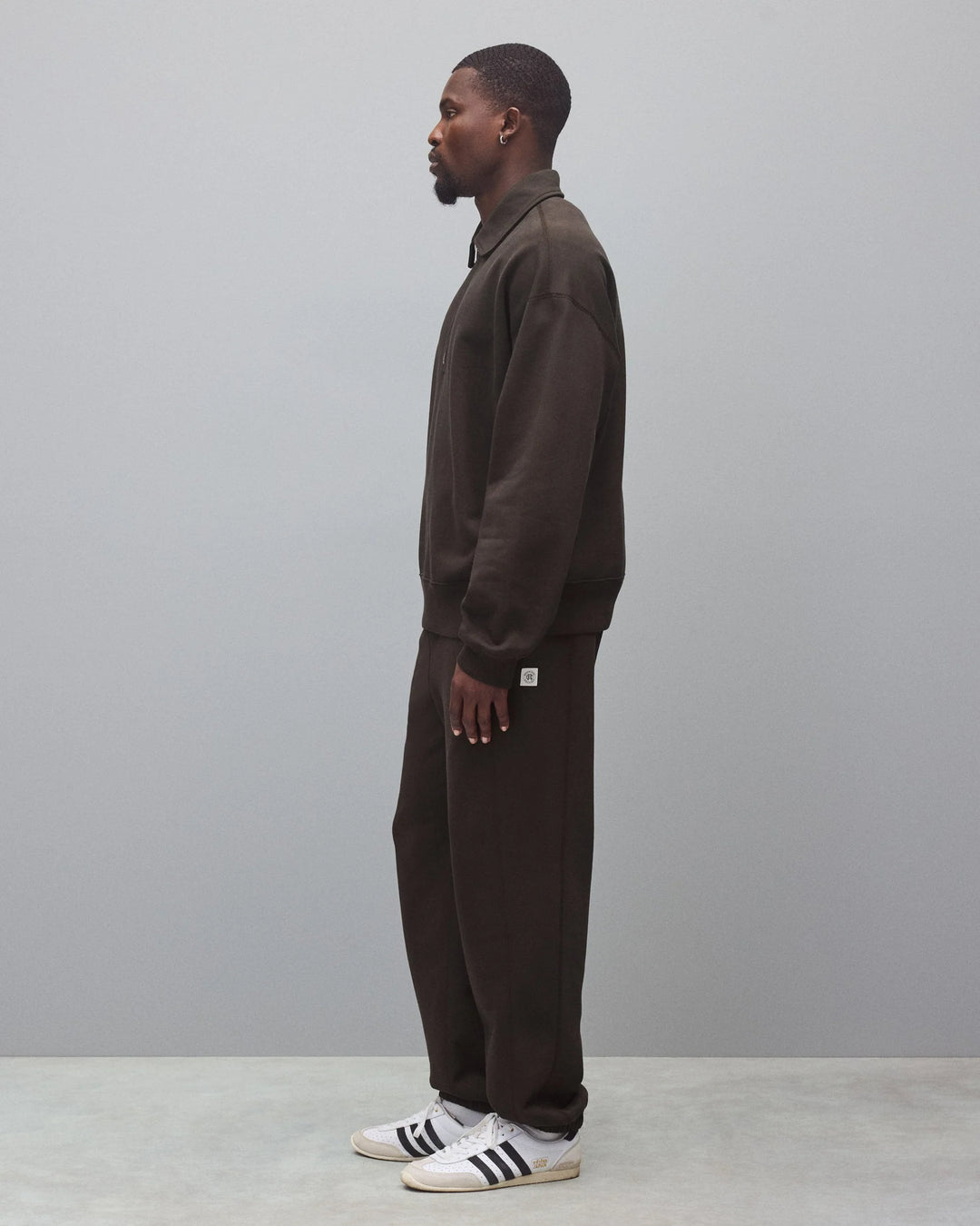 Reigning Champ Brushed Fleece Relaxed Half Zip Sweatshirt - Coffee