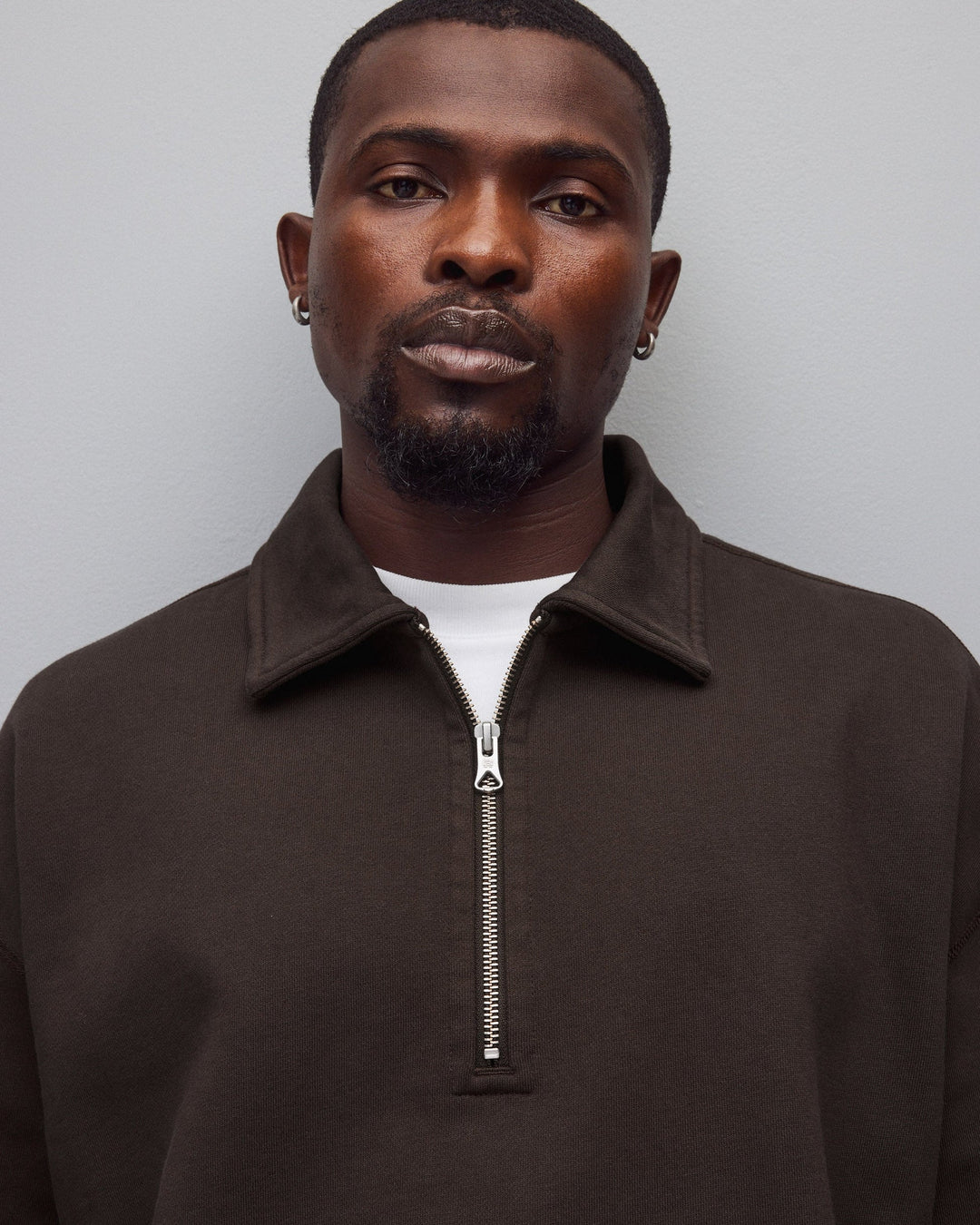 Reigning Champ Brushed Fleece Relaxed Half Zip Sweatshirt - Coffee